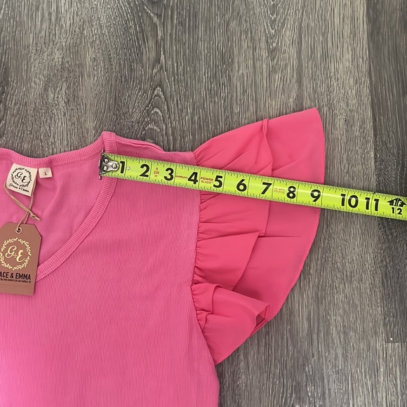 NWT Grace & Emma Love On Top Bodysuit in Hot Pink with Ruffle Sleeves - Picture 14 of 16